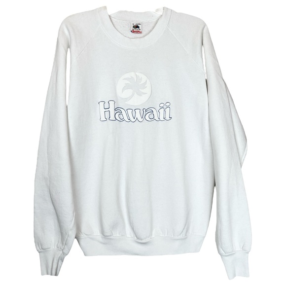 Fruit of the Loom Tops - Vintage Fleece Crewneck Sweatshirt Hawaii White Aloha Floral Long Sleeve size XL